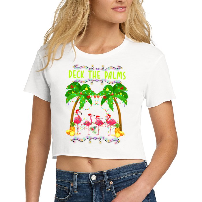 Deck the Palms Merry Flamingo Christmas funny Crop Top