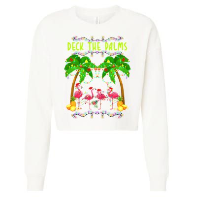 Deck the Palms Merry Flamingo Christmas funny Cropped Pullover Crew