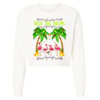 Deck the Palms Merry Flamingo Christmas funny Cropped Pullover Crew