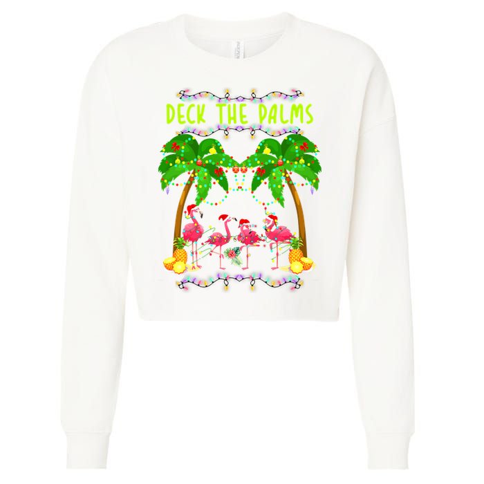 Deck the Palms Merry Flamingo Christmas funny Cropped Pullover Crew