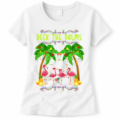 Deck the Palms Merry Flamingo Christmas funny Womens T-Shirt