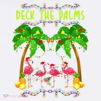 Deck the Palms Merry Flamingo Christmas funny Women's V-Neck T-Shirt