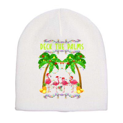 Deck the Palms Merry Flamingo Christmas funny Short Acrylic Beanie