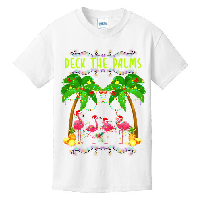 Deck the Palms Merry Flamingo Christmas funny Kids T-Shirt