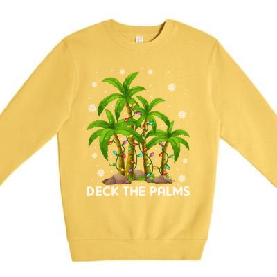 Deck The Palms Tropical Hawaii Merry Christmas Hawaiian Gift Premium Crewneck Sweatshirt