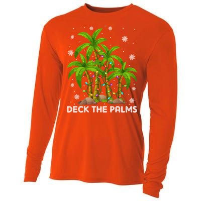 Deck The Palms Tropical Hawaii Merry Christmas Hawaiian Gift Cooling Performance Long Sleeve Crew