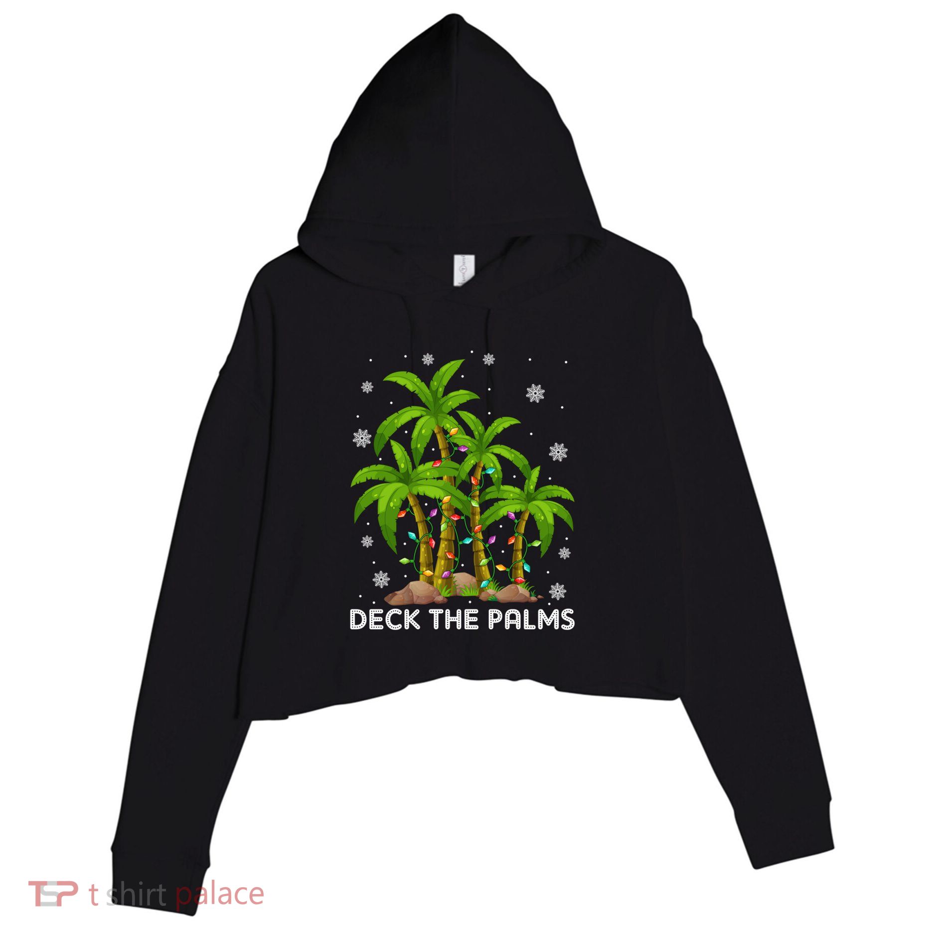 Deck The Palms Tropical Hawaii Merry Christmas Hawaiian Gift Crop Fleece Hoodie