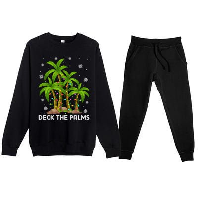 Deck The Palms Tropical Hawaii Merry Christmas Hawaiian Gift Premium Crewneck Sweatsuit Set