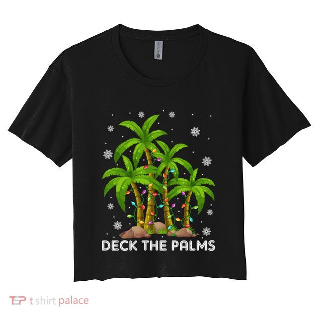Deck The Palms Tropical Hawaii Merry Christmas Hawaiian Gift Crop Top