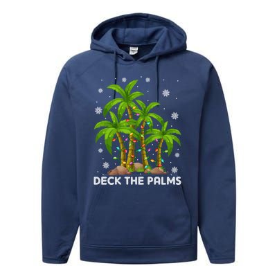 Deck The Palms Tropical Hawaii Merry Christmas Hawaiian Gift Performance Fleece Hoodie