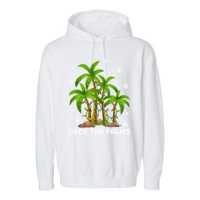 Deck The Palms Tropical Hawaii Merry Christmas Hawaiian Gift Garment-Dyed Fleece Hoodie