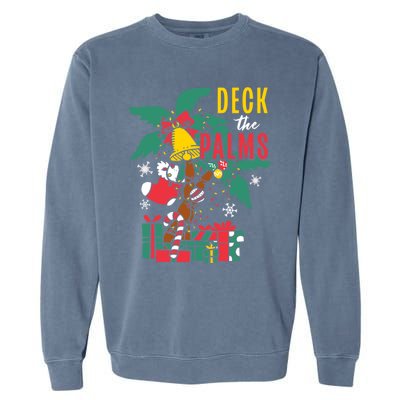 Deck The Palms Island Ocean Beach Merry Christmas Meaningful Gift Garment-Dyed Sweatshirt