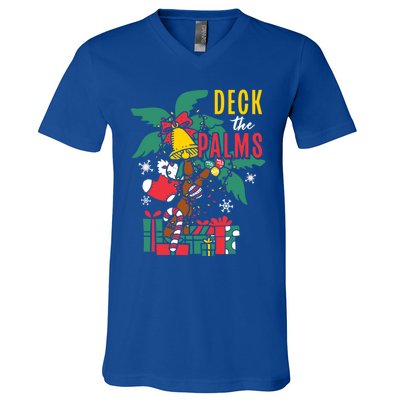 Deck The Palms Island Ocean Beach Merry Christmas Meaningful Gift V-Neck T-Shirt