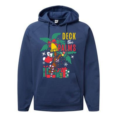 Deck The Palms Island Ocean Beach Merry Christmas Meaningful Gift Performance Fleece Hoodie