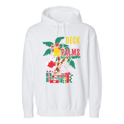 Deck The Palms Island Ocean Beach Merry Christmas Meaningful Gift Garment-Dyed Fleece Hoodie