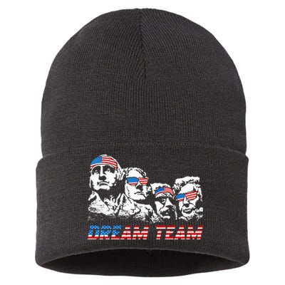 Dream Team President American Flag Patriotic 4th Of July Sustainable Knit Beanie