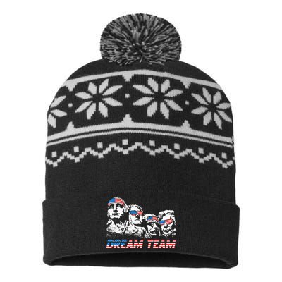 Dream Team President American Flag Patriotic 4th Of July USA-Made Snowflake Beanie