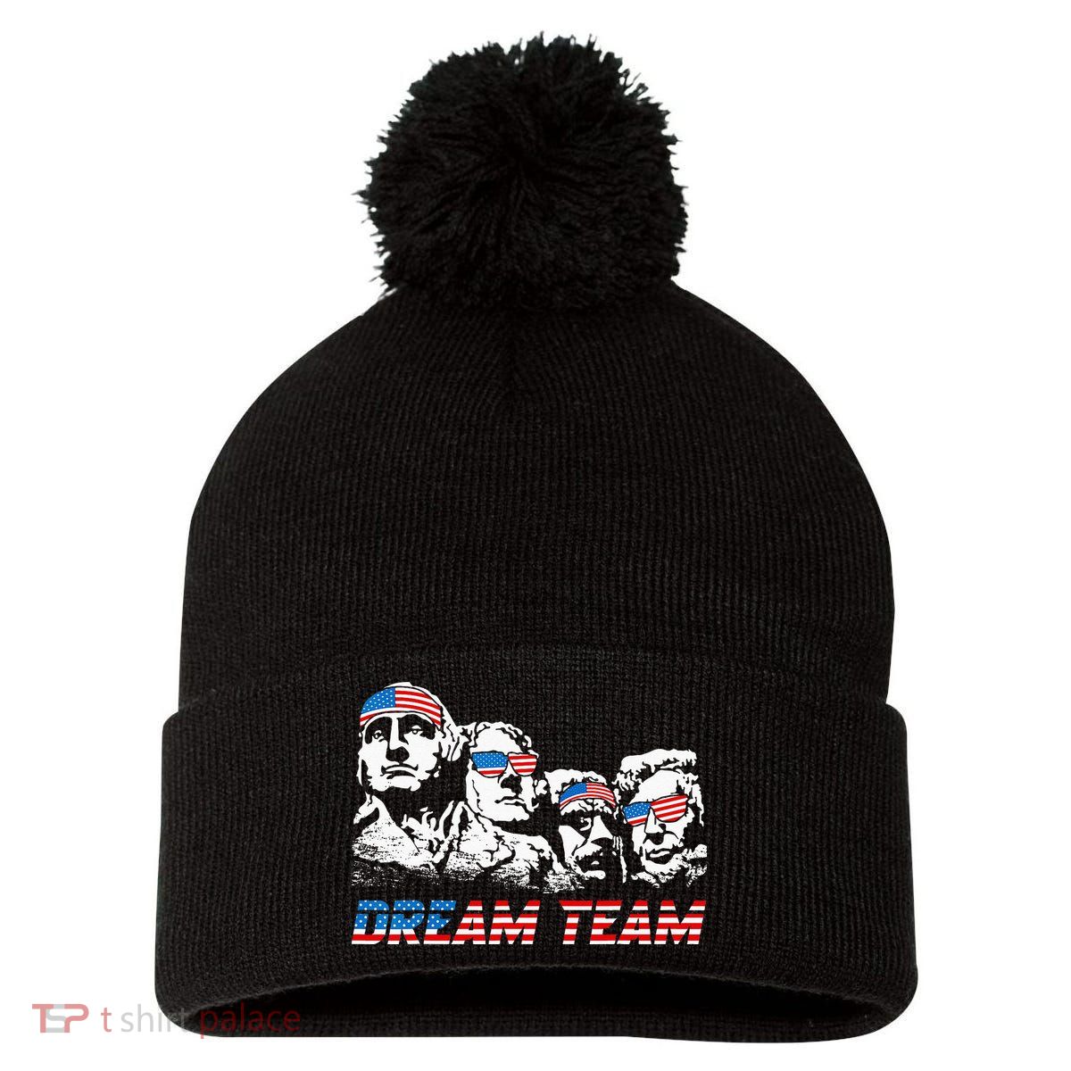 Dream Team President American Flag Patriotic 4th Of July Pom Pom 12in Knit Beanie