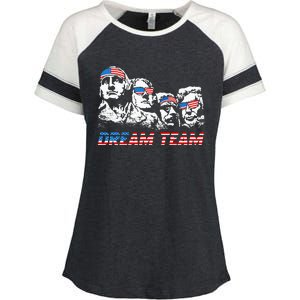 Dream Team President American Flag Patriotic 4th Of July Enza Ladies Jersey Colorblock Tee