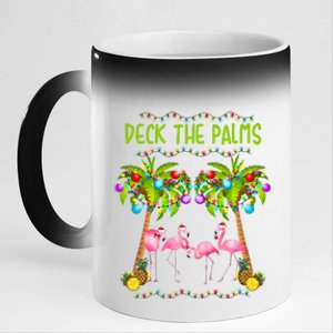 Deck The Palms Merry Flamingo Christmas Gift Sweater 11oz Black Color Changing Mug