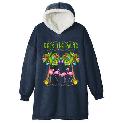 Deck The Palms Merry Flamingo Christmas Gift Sweater Hooded Wearable Blanket