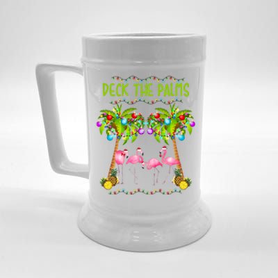 Deck The Palms Merry Flamingo Christmas Gift Sweater Beer Stein