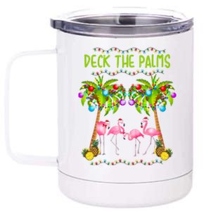 Deck The Palms Merry Flamingo Christmas Gift Sweater 12 oz Stainless Steel Tumbler Cup