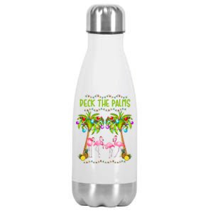 Deck The Palms Merry Flamingo Christmas Gift Sweater Stainless Steel Insulated Water Bottle