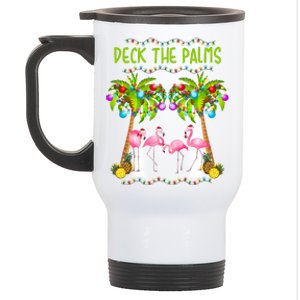 Deck The Palms Merry Flamingo Christmas Gift Sweater Stainless Steel Travel Mug