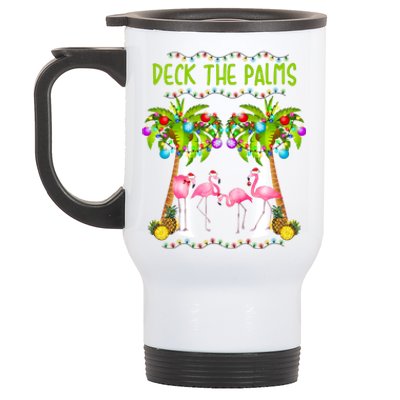 Deck The Palms Merry Flamingo Christmas Gift Sweater Stainless Steel Travel Mug