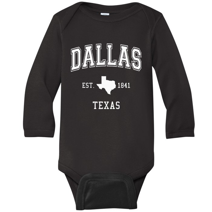 Dallas Texas Proud Texan Est. 1841 Vintage Baby Long Sleeve Bodysuit