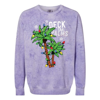 Deck The Palms Tropical Hawaii Christmas Palm Tree Lights Colorblast Crewneck Sweatshirt