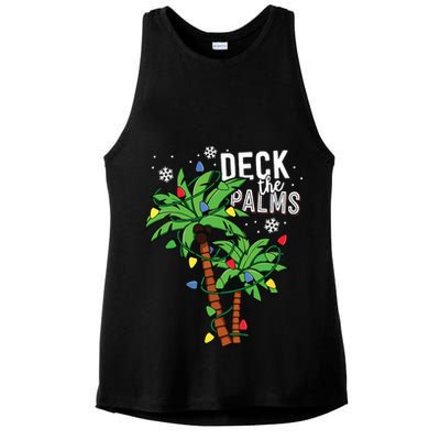 Deck The Palms Tropical Hawaii Christmas Palm Tree Lights Ladies PosiCharge Tri-Blend Wicking Tank