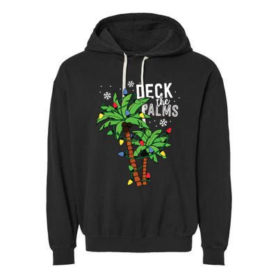 Deck The Palms Tropical Hawaii Christmas Palm Tree Lights Garment-Dyed Fleece Hoodie