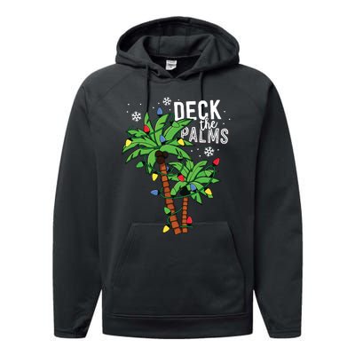 Deck The Palms Tropical Hawaii Christmas Palm Tree Lights Performance Fleece Hoodie