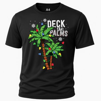 Deck The Palms Tropical Hawaii Christmas Palm Tree Lights Cooling Performance Crew T-Shirt