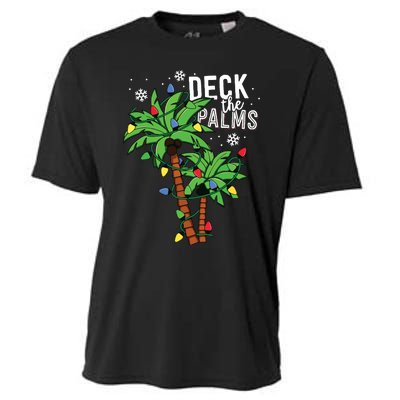 Deck The Palms Tropical Hawaii Christmas Palm Tree Lights Cooling Performance Crew T-Shirt