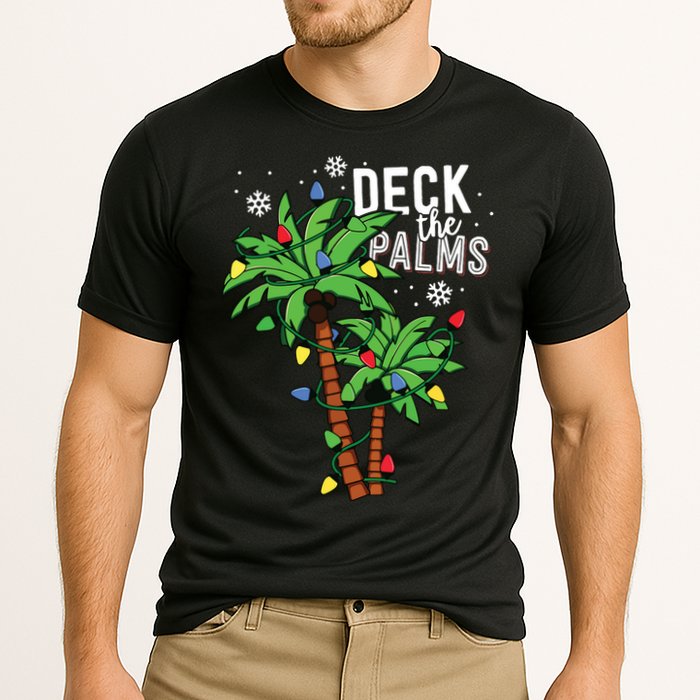 Deck The Palms Tropical Hawaii Christmas Palm Tree Lights Cooling Performance Crew T-Shirt