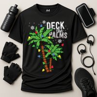 Deck The Palms Tropical Hawaii Christmas Palm Tree Lights Cooling Performance Crew T-Shirt
