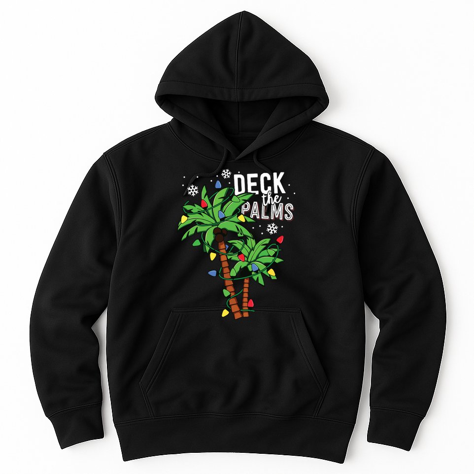 Deck The Palms Tropical Hawaii Christmas Palm Tree Lights Hoodie