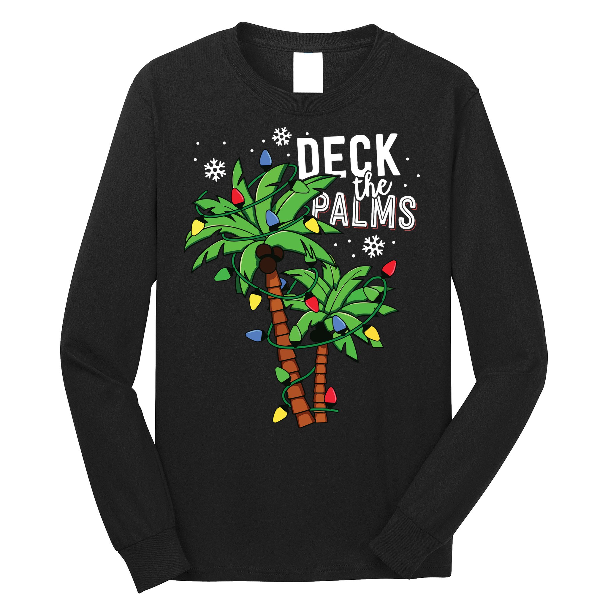 Deck The Palms Tropical Hawaii Christmas Palm Tree Lights Long Sleeve Shirt