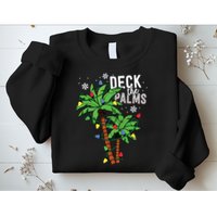 Deck The Palms Tropical Hawaii Christmas Palm Tree Lights Sweatshirt