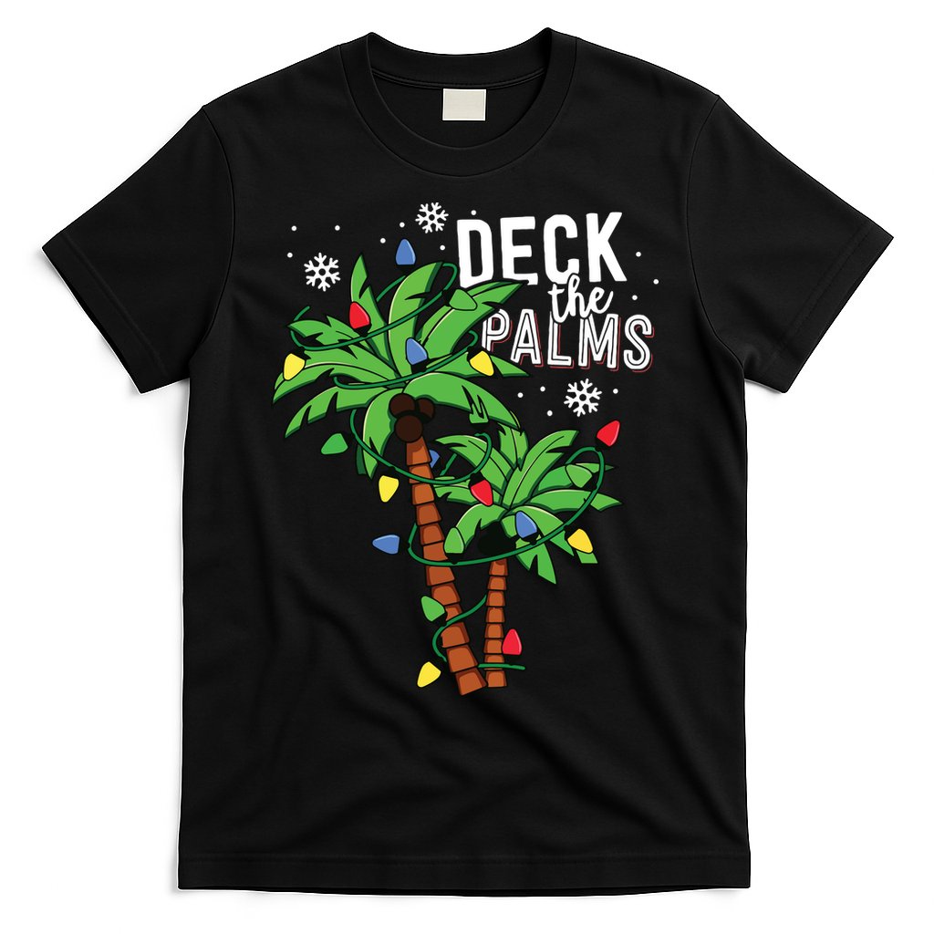 Deck The Palms Tropical Hawaii Christmas Palm Tree Lights T-Shirt
