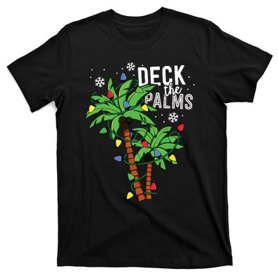 Deck The Palms Tropical Hawaii Christmas Palm Tree Lights T-Shirt