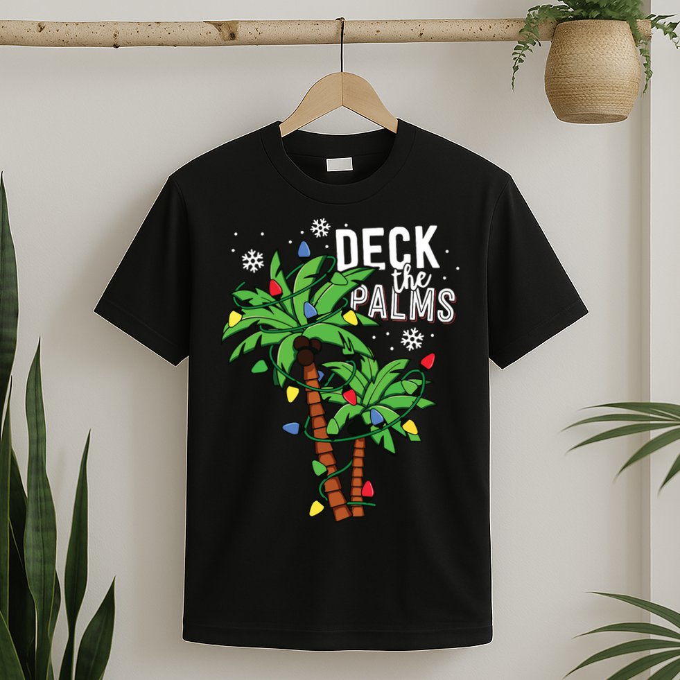 Deck The Palms Tropical Hawaii Christmas Palm Tree Lights T-Shirt