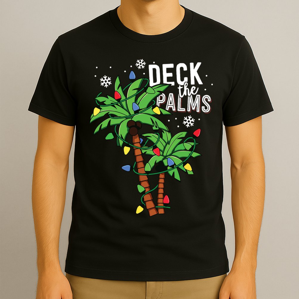Deck The Palms Tropical Hawaii Christmas Palm Tree Lights T-Shirt