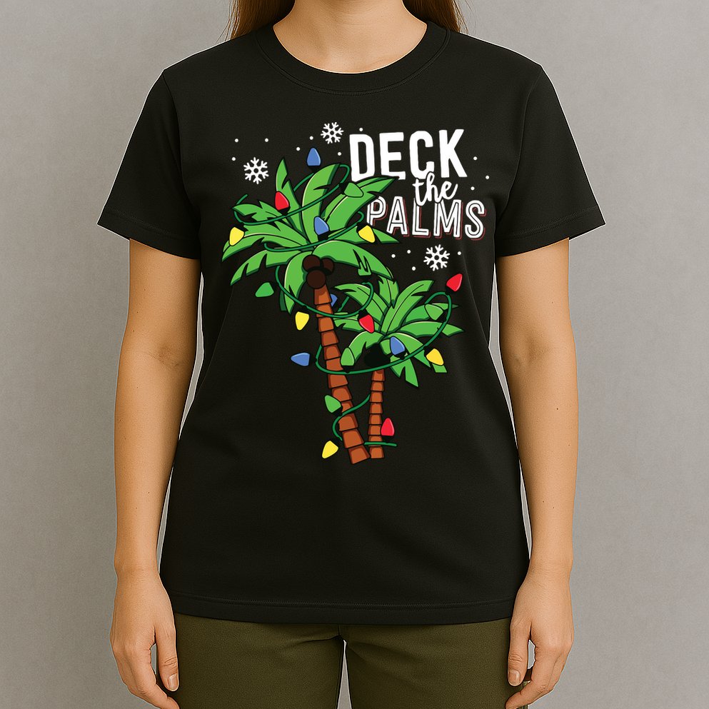 Deck The Palms Tropical Hawaii Christmas Palm Tree Lights T-Shirt