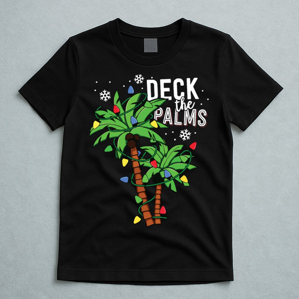 Deck The Palms Tropical Hawaii Christmas Palm Tree Lights T-Shirt