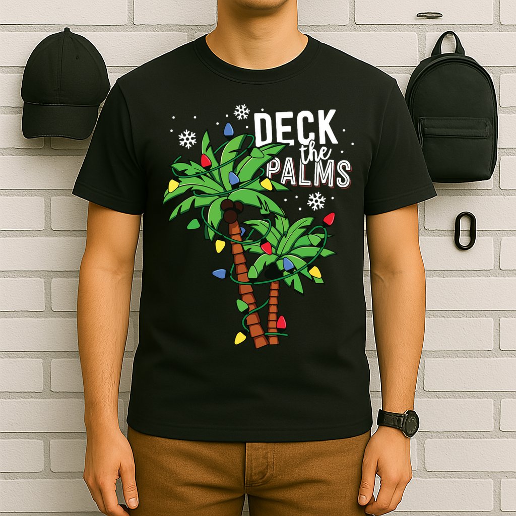 Deck The Palms Tropical Hawaii Christmas Palm Tree Lights T-Shirt