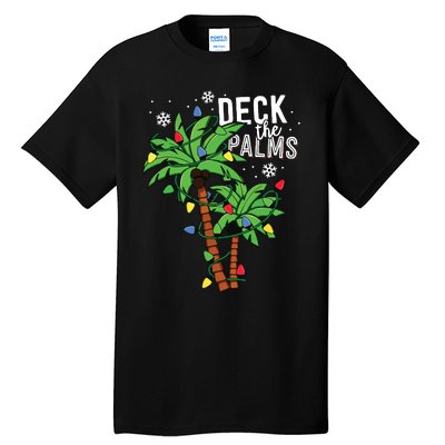 Deck The Palms Tropical Hawaii Christmas Palm Tree Lights Tall T-Shirt